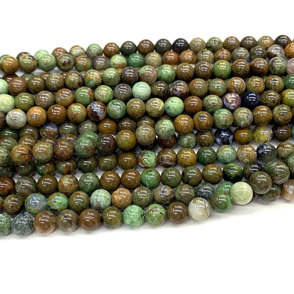 Veemake Natural Genuine Brown Green Opal Gemstone DIY Necklaces Bracelets Round Loose Beads For Jewelry Making Design