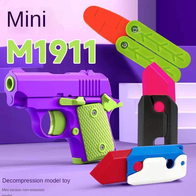 3D Gravity Model Gun Mini 1911 Toy Gun Luminous Transparent Shell Trendy Stress Relief Toy Snake Whistle Birthday Christmas Gift