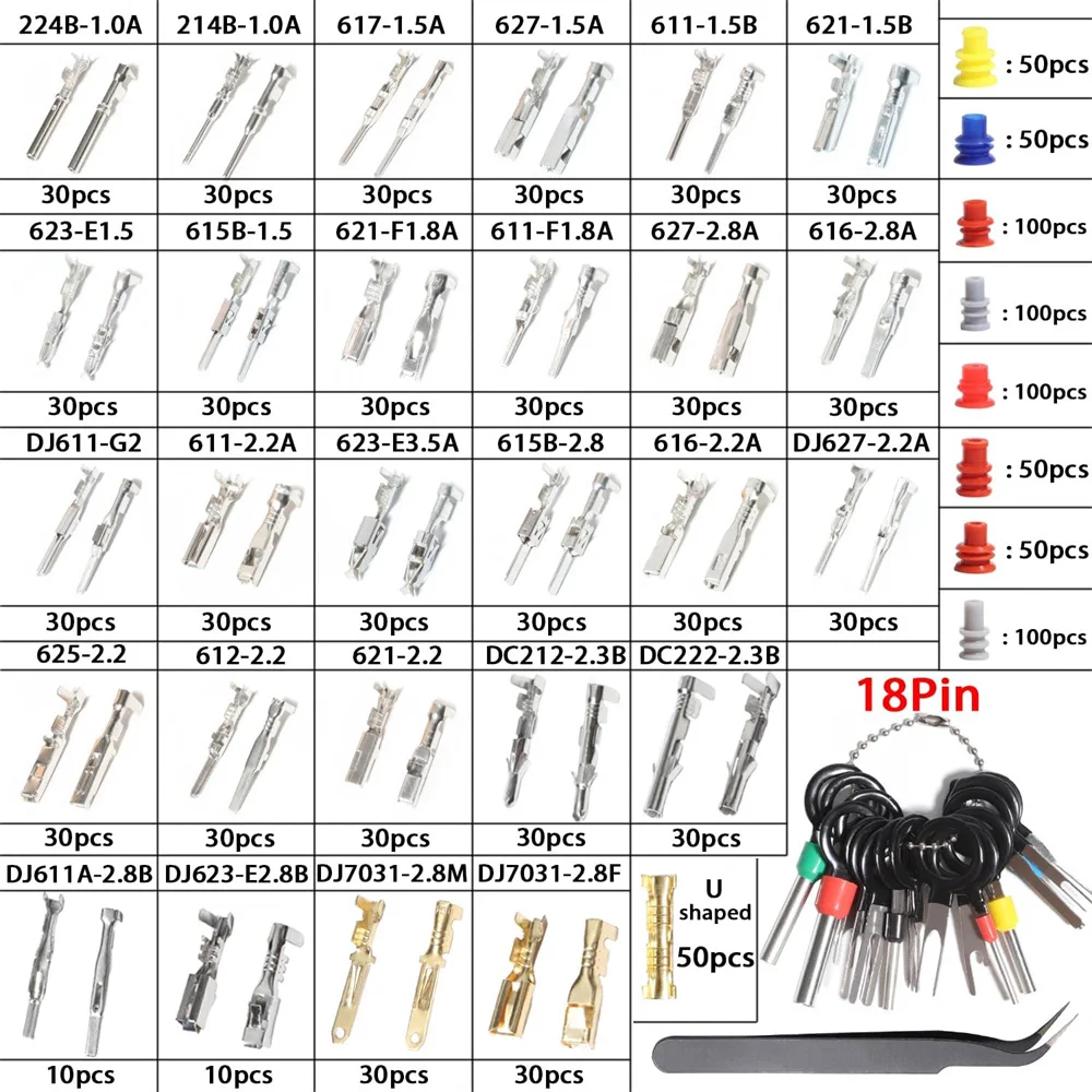 1/1.5/1.8/2.2/2.3/2.5/2.8/3.5mm Connector Pins Kit Terminal Pin Automotive Car Electrical Male&Female Wire Seals Removal Tool