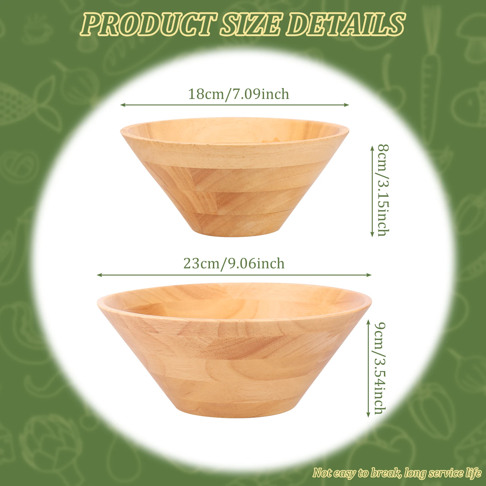 2 Pcs Wooden Salad Bowl Multipurpose Wooden Salad Bowls Medium and Large Size Fruit Bowls for Bread Instant Noodles Pasta Fruits