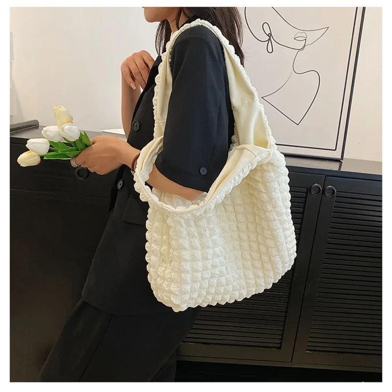 

Teenage Girl Cloud Puff Flower Shoulder Bag Women Summer Canvas Simple Handbag