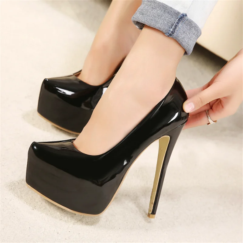 

2022 spring and autumn new fashion plus size women's shoes 15CM high heels waterproof platform 5CM shallow mouth women's shoes