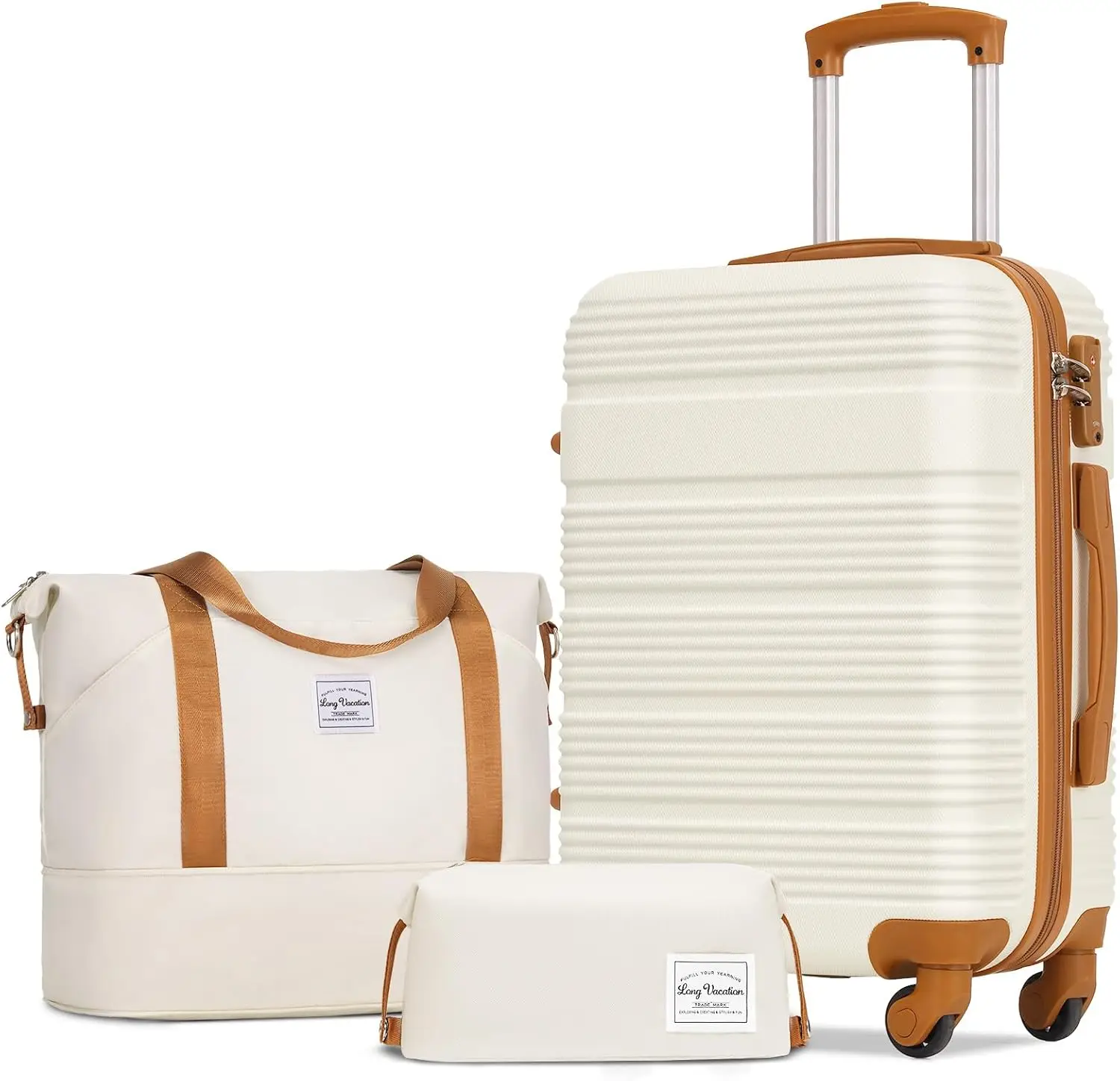 

LONG VACATION 3 Piece Carry On Luggage 20 Inch Carryon Suitcase with Spinner Wheels, ABS+PC Hardshell Suitcase set with