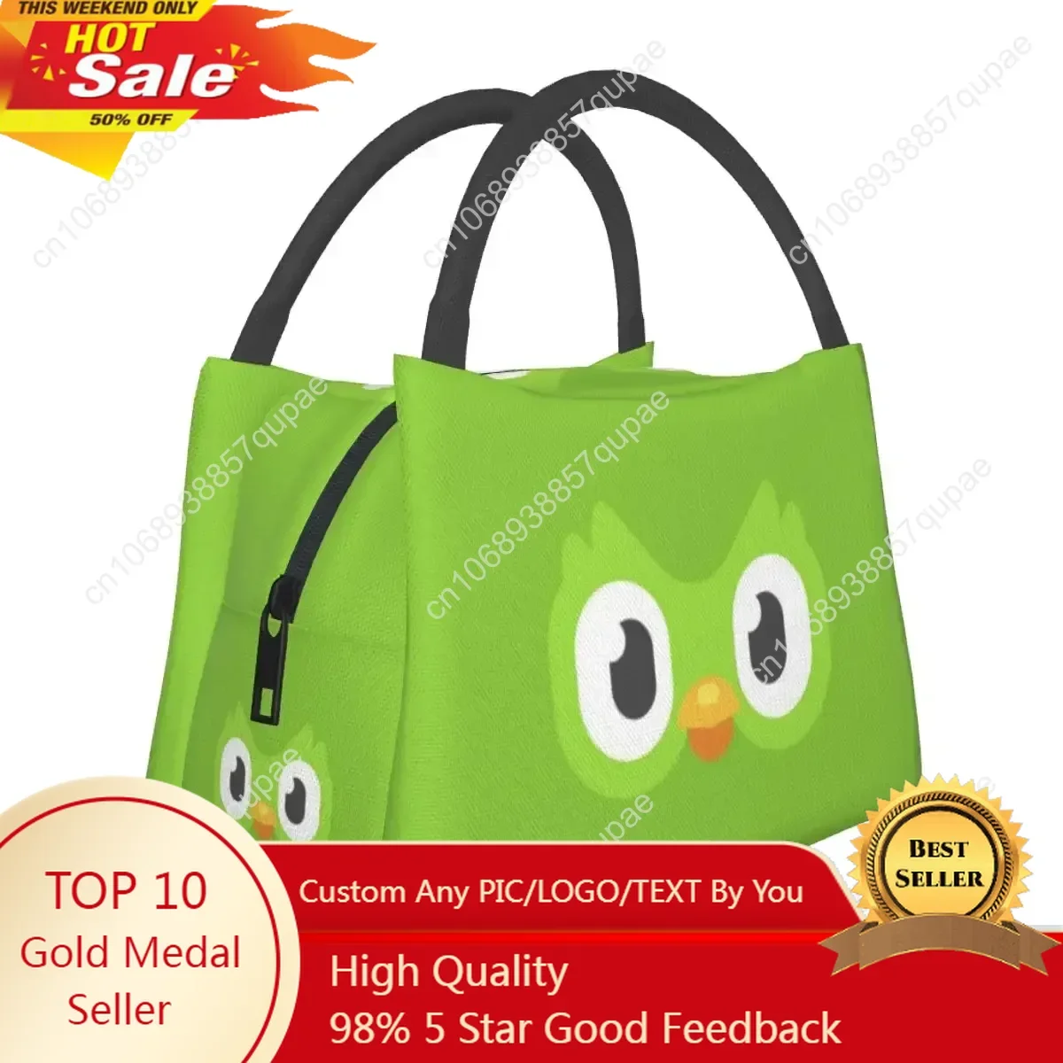 

Duolingo Owl Duo 2 Lunch Bags Insulated Bento Box Waterproof Lunch Tote Picnic Bags Cooler Thermal Bag for Woman Student Office