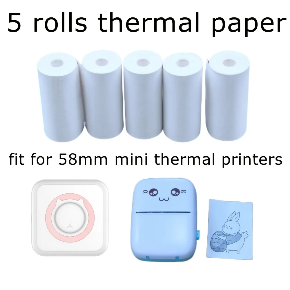 

5 Rolls White Matte Thermal Paper 57mm 70gsm Biodegradable Refills for Mini Printers & Ink-Free Cameras, Eco-Friendly Photo Roll