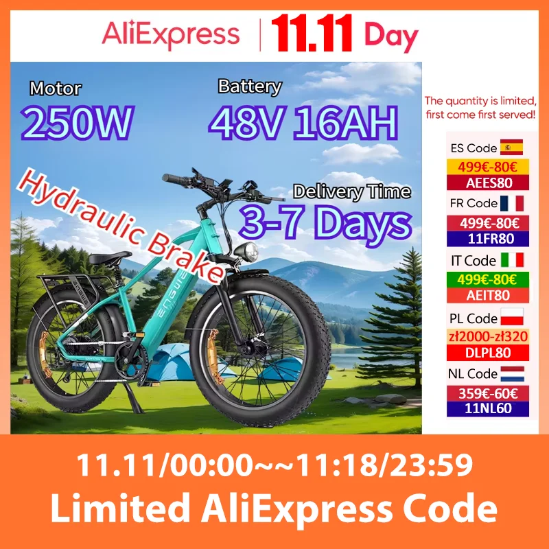 Electric Bicycle ENGWE E26 250W Motor 48V16AH Hydraulic Suspension Electric Bike 26*4.0 Fat Tire Bike Adult Mountain Snow E Bike