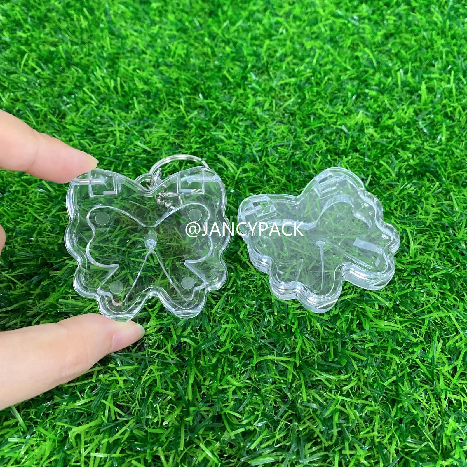 JANCY 2g totalmente transparente bonito borboleta embalagem vazia blush compacto pó caso recipiente blush com chaveiro