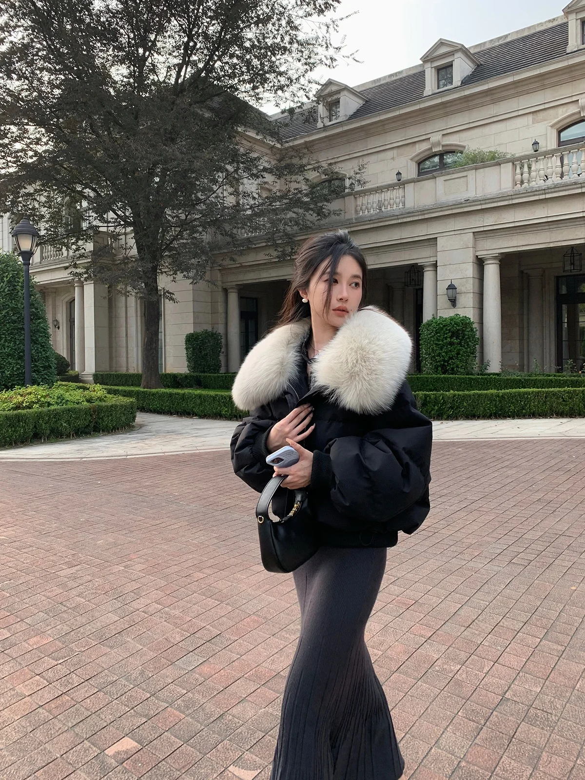 

Hua Yuan Winter Thiened White Du down Jaet Женское ор Пальто с меховым воротником Commuter Sle Straight Cut Long Sve