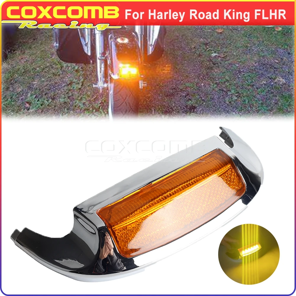 Yellow Lens Cover LED Front Mudguard Trim Lights Motorcycle Fender Tip Lamp Indicator For Harley FLSTC FLSTN FLHR FLHS FLHT FLT