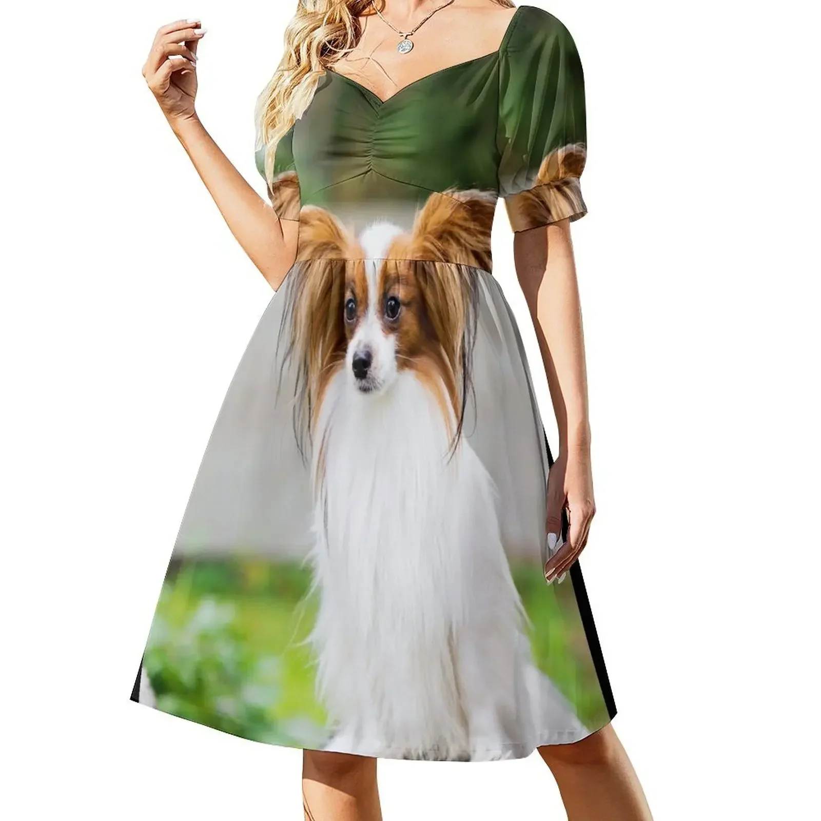 Portrait of a papillon purebreed dog Sleeveless Dress Evening gown dress for women women's evening dresses Dress