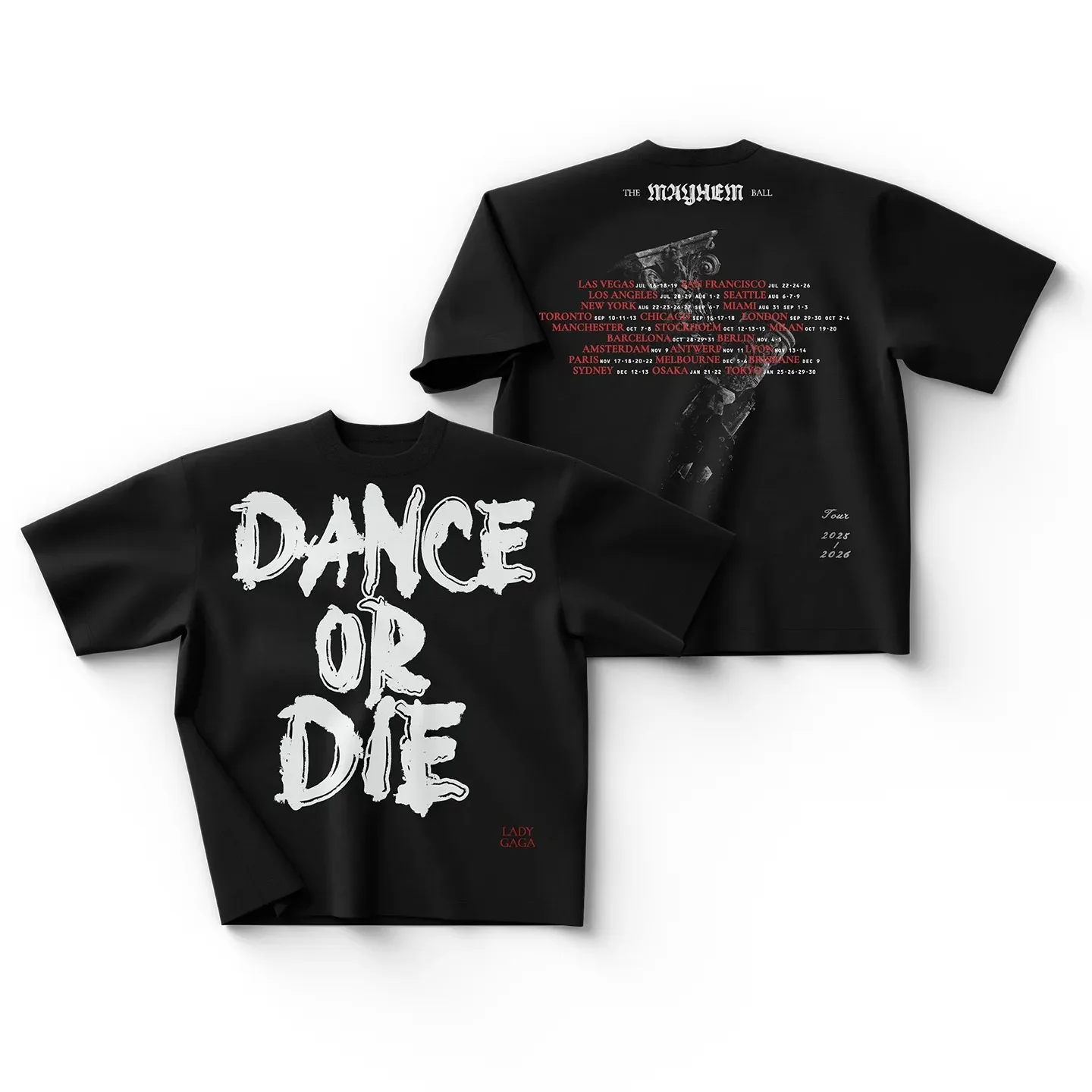 Lady gaga camiseta gráfica 2025-2026 mayhem ball tour balla o muori dança ou morrer camiseta oversized y2k manga curta roupas masculinas