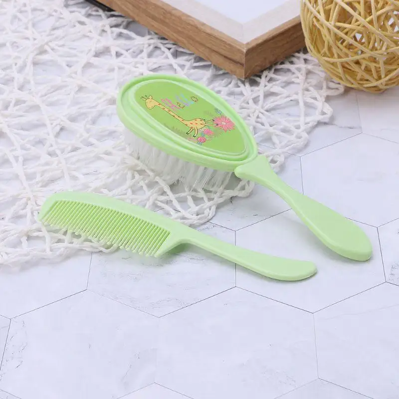 

D5QA Baby Comb and Brush Set Nursing Supplies Bathing Washing Hair Soft Bristle Round Tip Safe for Head Massage