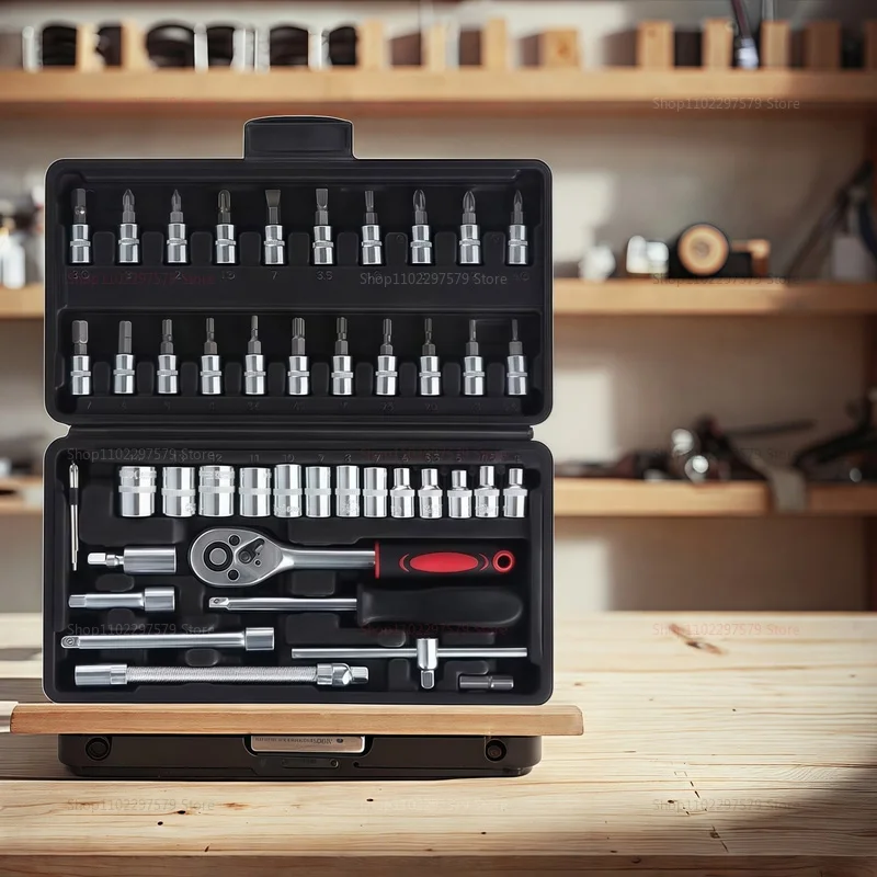 46 قطعة 1/4 بوصة محرك مجموعة مقابس للمحرك اسئلة وجع مجموعة أدوات دراجة نارية ، بت مفتاح بانة مجموعة متري ميكانيكي أداة مجموعة