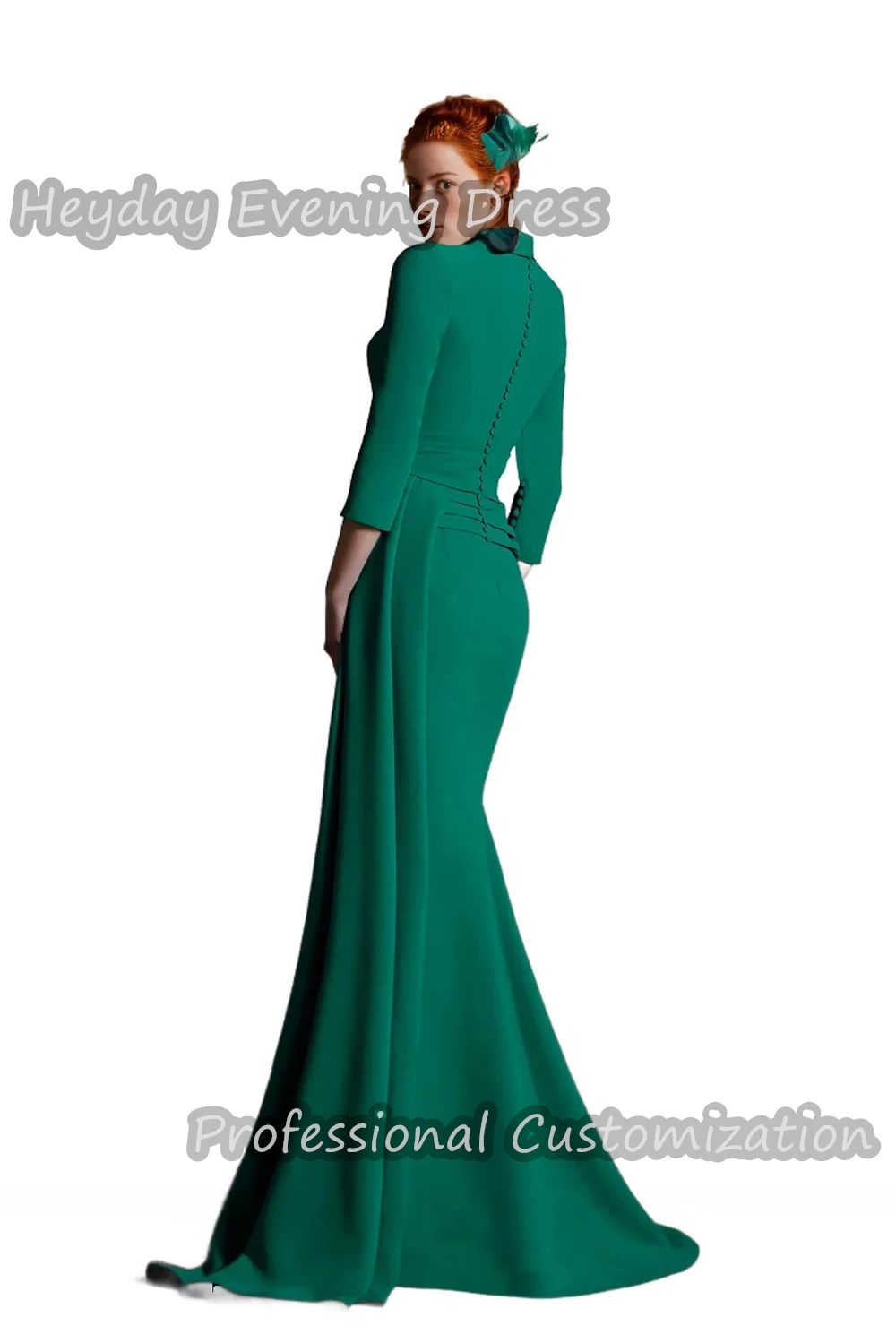 Heyday V-Neck Saudi Ruffle Prom Party Gown Crepe Long Sleeves Floor Length Mermaid Elegant Sexy Dress For luxurious Woman 2024