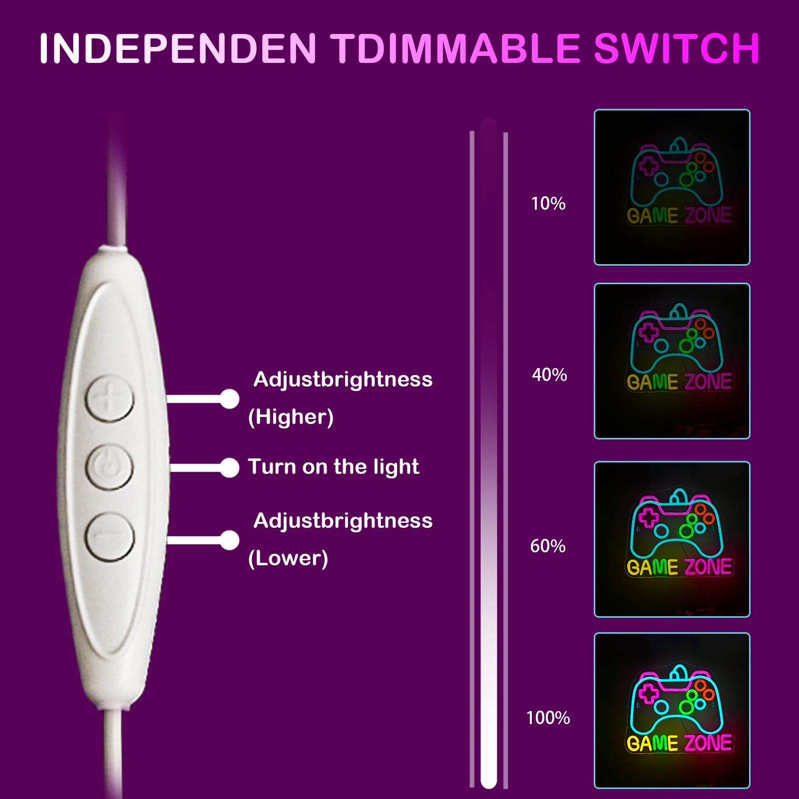 Zona de jogo sinal de néon regulável controlador de néon sinal para sala de jogos decoração gamepad em forma de sinal de néon de jogos para adolescentes meninos decoração do quarto