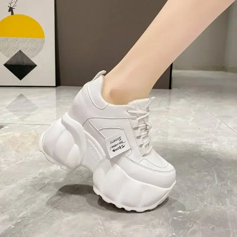 Maogu 2023 White Black Casual Shoes Ladies Vulcanized Shoe High Platform Leather Sneakers Woman Summer Women Chunky Sneaker 34