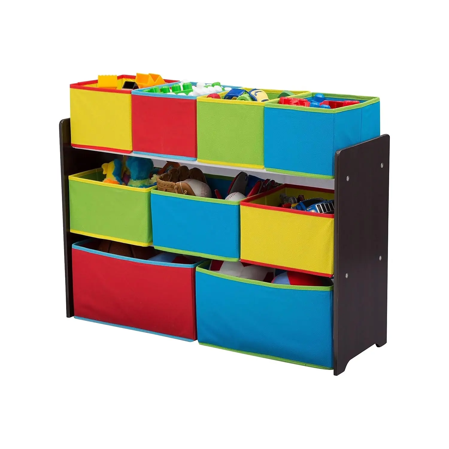 Kids Toy Organizer with Multi-Size Storage Bins, Dark Chocolate & Colorful Design for Ages 3-6