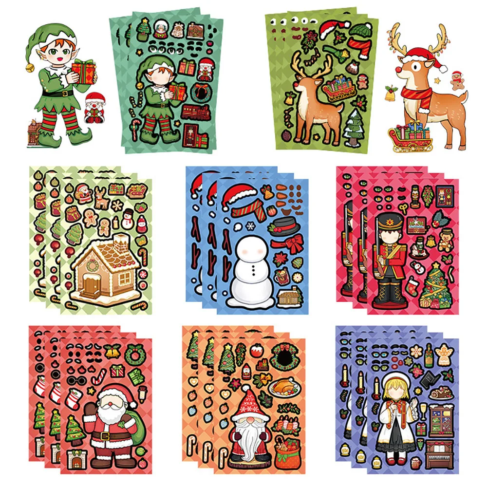

8/16Sheets Cartoon Christmas DIY Puzzle Stickers Decoration Mobile Phone Case Notebook Water Cup Children Waterproof Toys Gifts