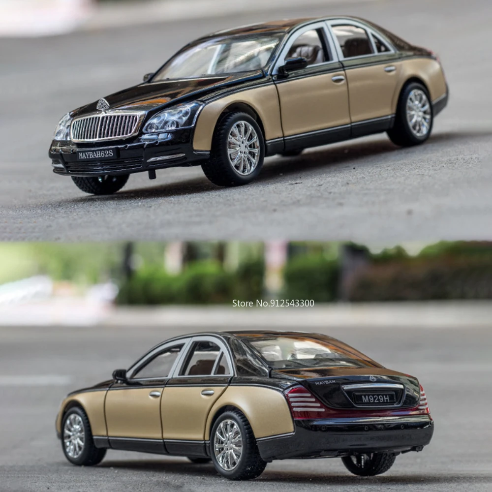 1/24 Scale Maybach 62S Car Model Toy Alloy Diecast Doors Opened Sound Light Pull Back Vehicle Models Toys Ornament Gift for Kids