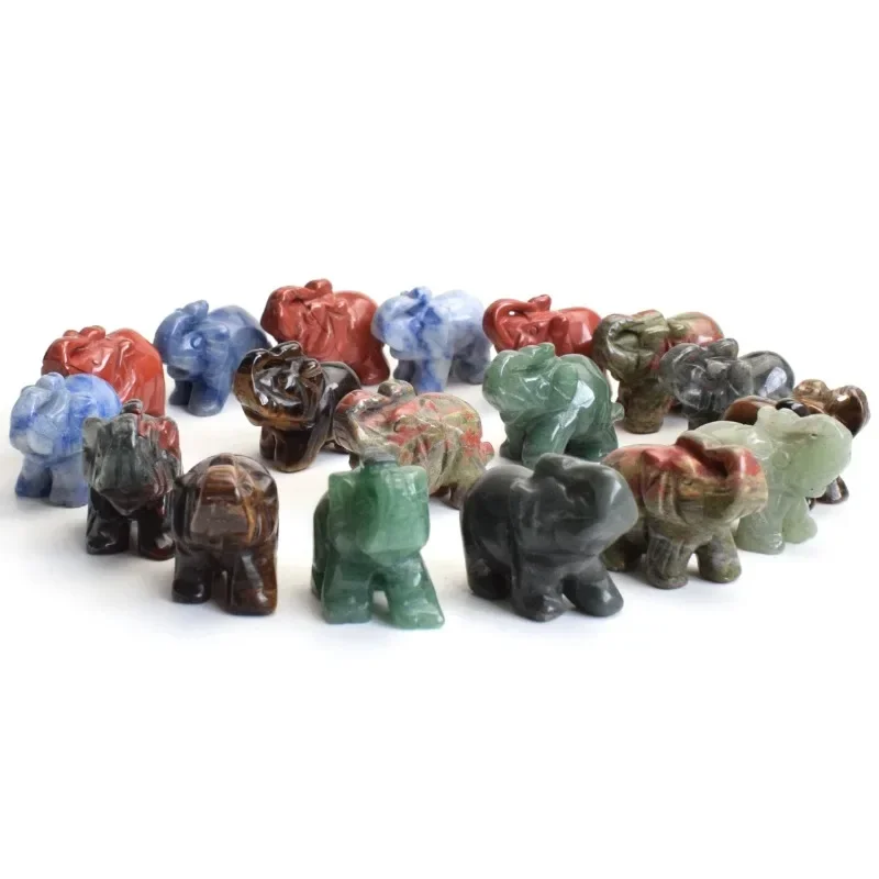 1.5 Inch Natural Chakra Semi-precious Stone Elephant Statue Home Decoration Crystal Reiki Healing Animal Figurine Room Ornaments