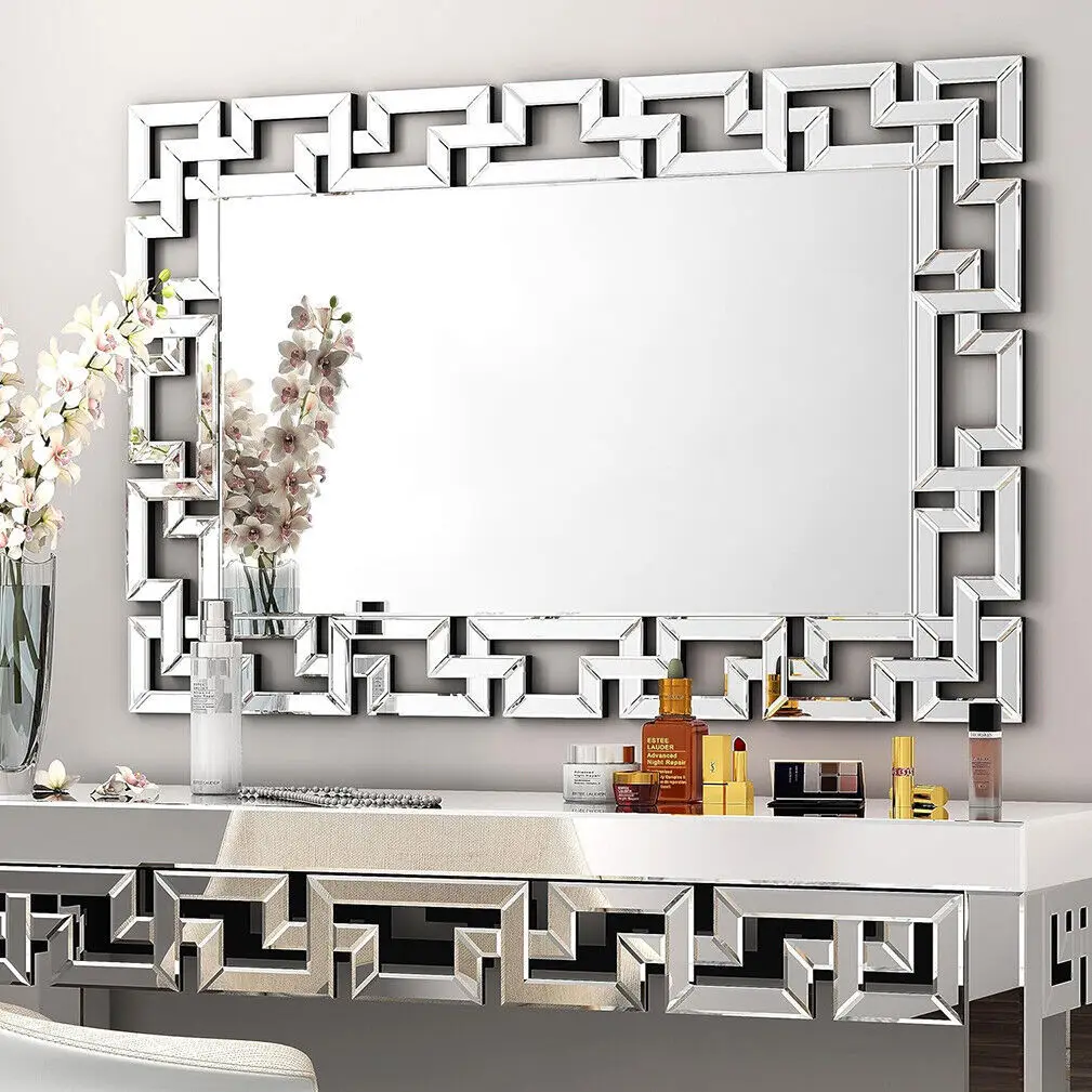 Rectangular Large Wall Mirror Modern Accent Mirror Living room Decor Mirror w Grecian Venetian Frame Edge Home Bathroom Bedroom