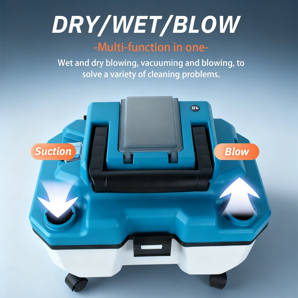 Aspirador de pó doméstico sem escova, sem fio, molhado e seco, 18v, alimentado por bateria de lítio, coletor de poeira com alça de transporte para makita