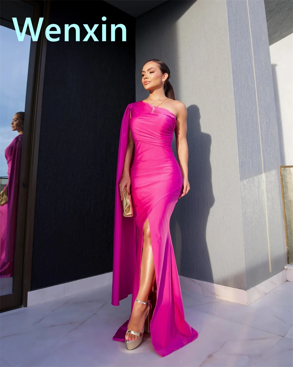 Robe de soirée sirène en Satin scintillant, personnalisée, asymétrique épaule dénudée, moderne, avec traîne, robes d'occasion spéciale