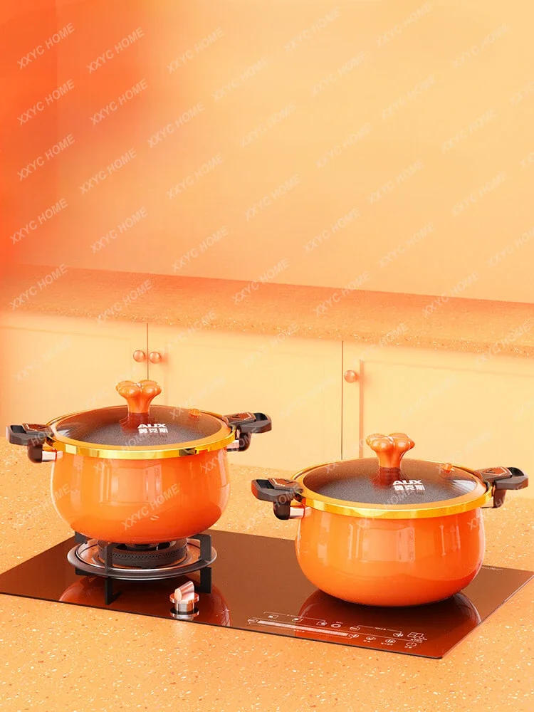 Enamel Micro-Pressure Soup Pot Steaming Boiling Stewing Soup Pot Pot with Two Handles Gas Induction Cooker Universal