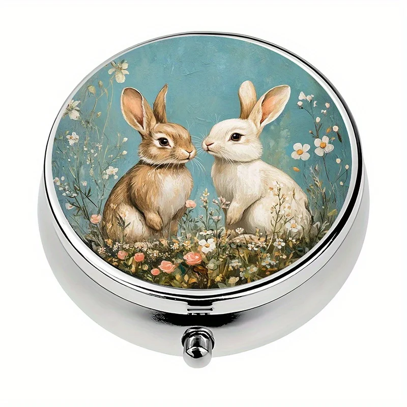 1-piece rabbit-themed three-compartment pill box, mini pill container, pill organizer, portable or handbag-use decorative vitamin storage box