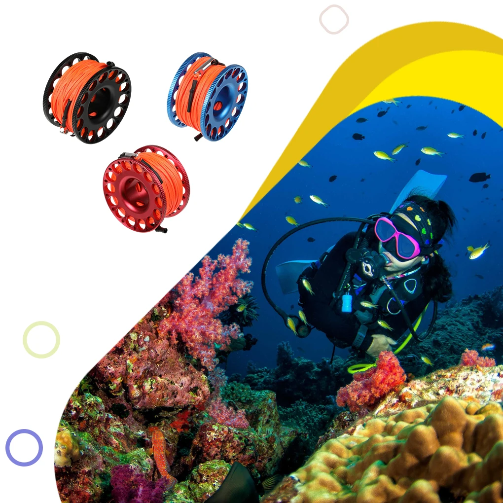 Finger Reel Professional Safety Rope Lightweight Scuba Diving Tech Spool with Snap Hook Swimming Equipment Blue