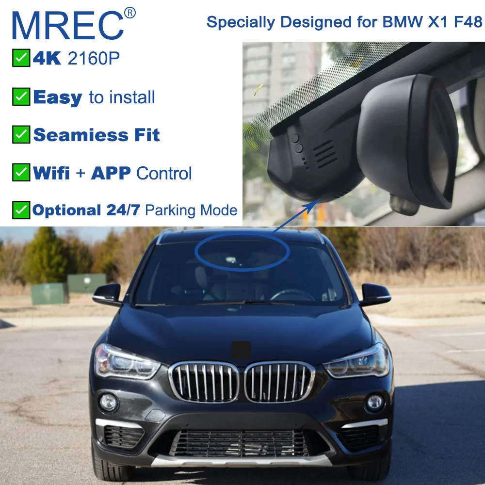 MREC Dash Cam cámara de salpicadero de coche aplicación OEM Plug and Play monitoreo de estacionamiento trasero delantero 4K Ultra HD Wifi grabación en bucle para BMW X1 F48