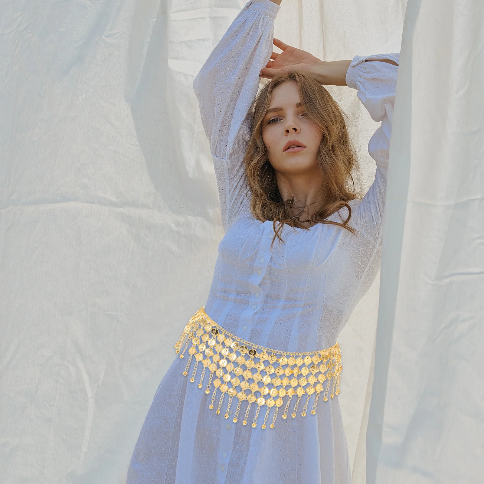 

Women Tassel Waist Chain Belt Coin Pendants Layered Metal Body Jewelry Ethnic Design Adjustable Fit Festivals Party Outfits