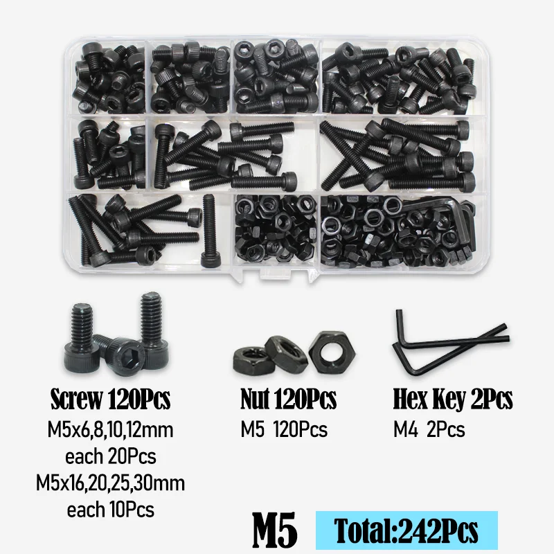 2500 bis 400 schwarzes Innensechskantschrauben-Set M2 M2,5 M3 M4 M5 M6 DIN912 12,9 Innensechskantmutter Stahl-Halbrundkopf-Innensechskantschrauben – Detail 13