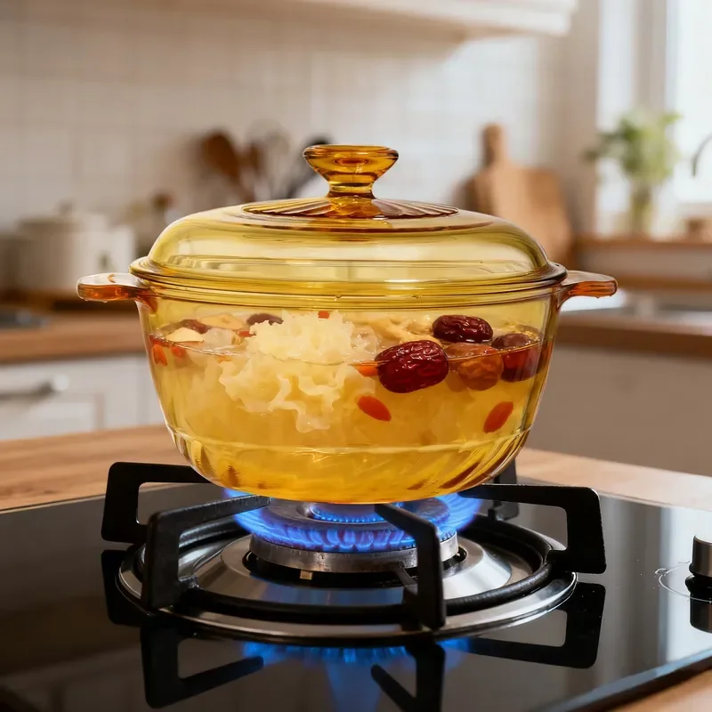 Amber Glass Casserole Dish Heat Resistant Pot for Microwave Oven New Design Kitchen Cookware Bakeware Wholesale Glassware