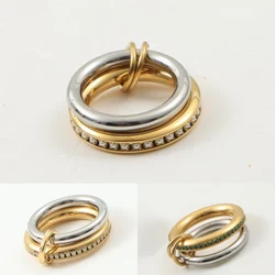 Two-tone Pearl/Green White Zircon Ring for Women Stainless Steel Ring New
