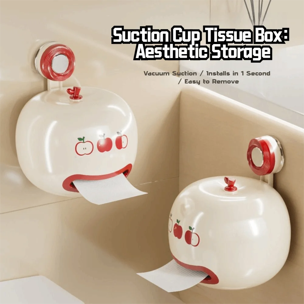 

Fruit Shape Suction Cup Tissue Rack Waterproof Cartoon Roll Paper Storage Box Large Opening Punch-Free Bathroom Paper Towel Rack