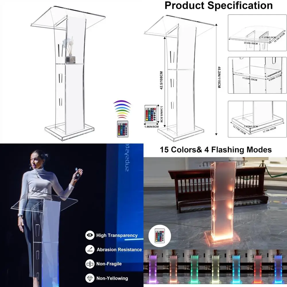 Портативный прозрачный акриловый церковный подиум с деревянной рамой и запираемыми колесами для сермонов и лекций
