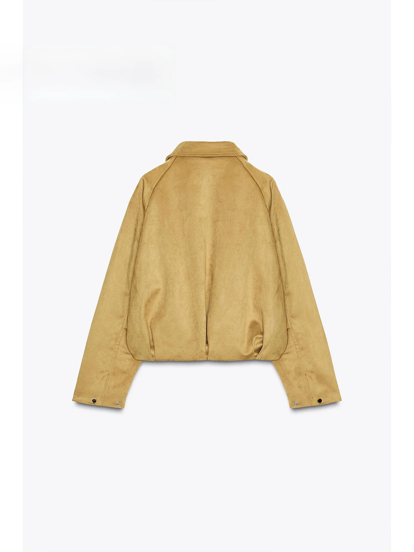 عارضة Sle المرأة الطيار Jaet ort طول فو الجلد المدبوغ تأثير الربيع 2026 Faion الاتجاه فضفاضة تناسب طويلة Sve زر إغلاق