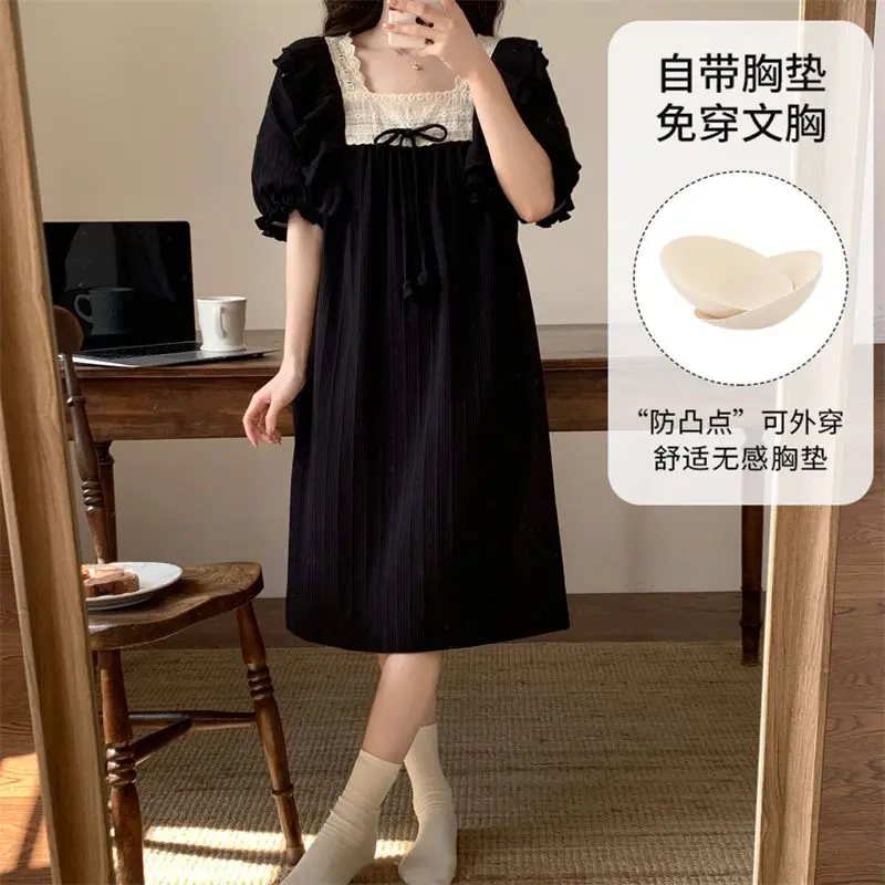 

2026 Summer Sweet Lace Princess Short Sleeve Nightgowns for Women Korean Cute Sleepwear Night Dress Nightdress Femme Home Nighty