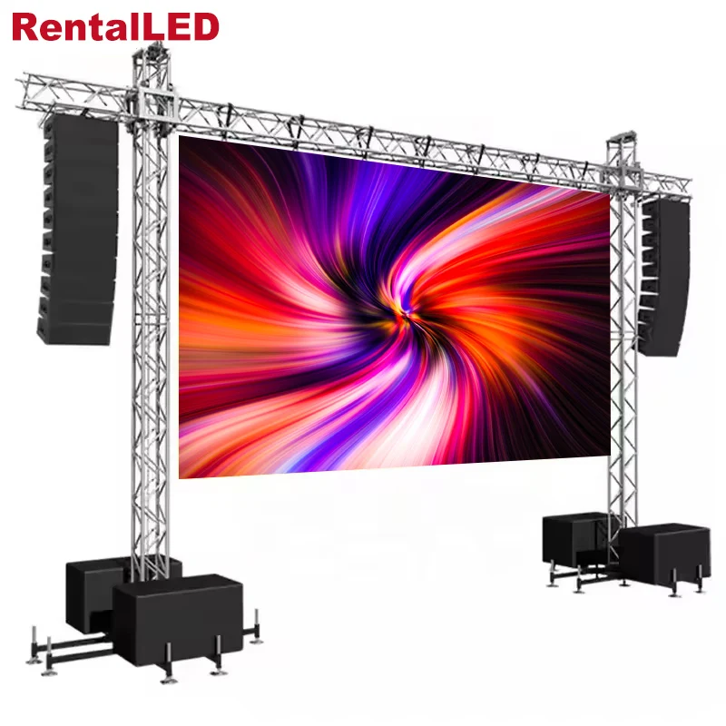 2pcs Cabinet Outdoor Rental LED Video Screen P3.91 500mm×1000mm High Refresh Seamless Splicing Stage Backdrop LED Display Screen