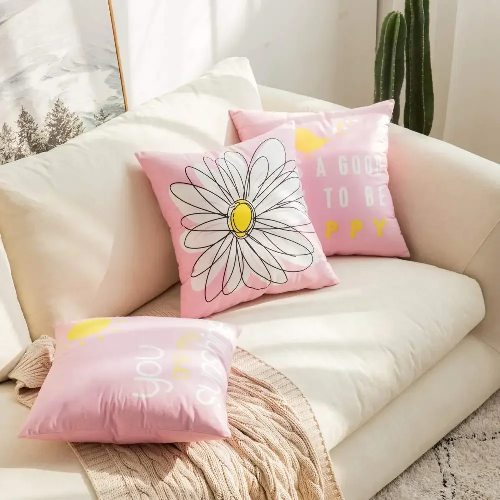 Daisy You Are My Sun Happy Bird Pink Pillowcase 40*40 Living Room Sofa Decoration Cushion Cover 60*60 Home Decoration 50*50