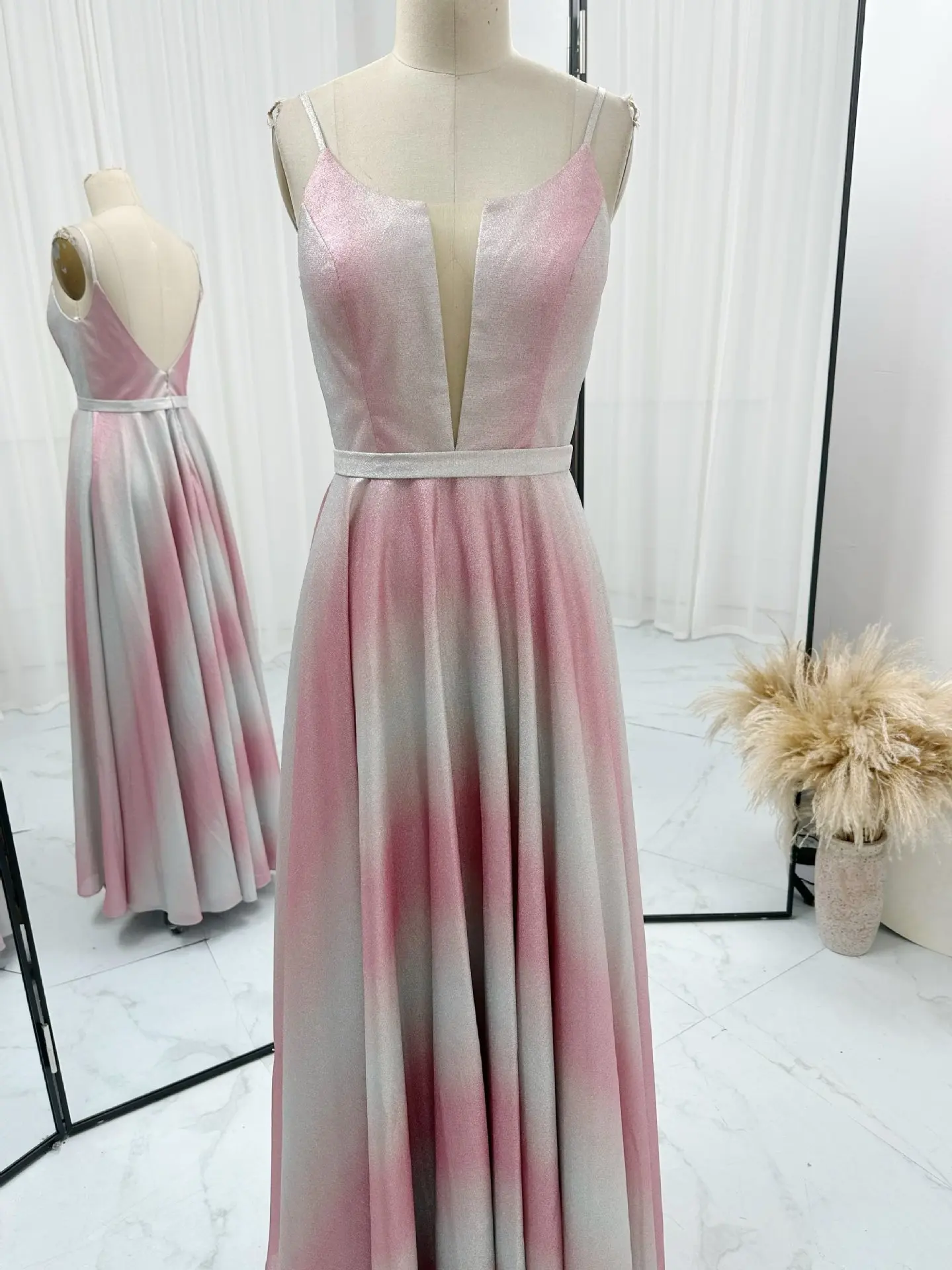 Pink Sexy Suspended Tube Top Slimming Display A -Shaped Evening Dress M1598