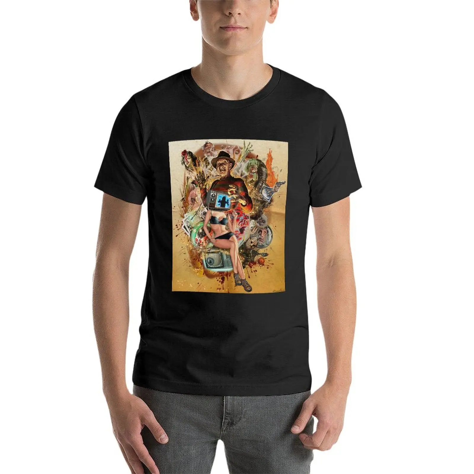 Camiseta de HORROR para hombre, camisa con estampado de animales de anime, funnys