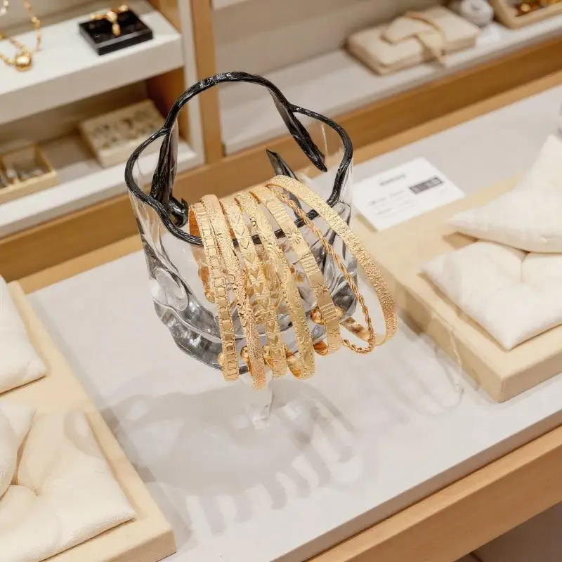 7 Pcs Punk Gold Bracelets Set Women Streetwear Goth Heart Charm Open Bangle Fashion Jewelry Gifts For Women