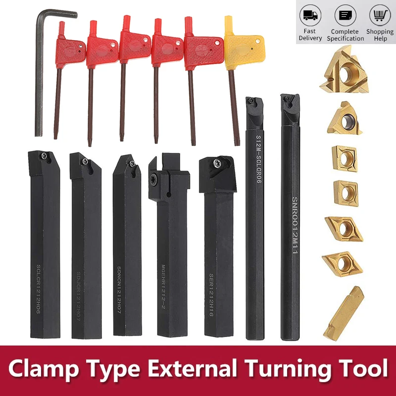 7Sets of 8MM 12MM 16MM CNC Lathe Turning Tool Holder Boring Bar with Applicable Inserts Wrenches Set for Turning Threading