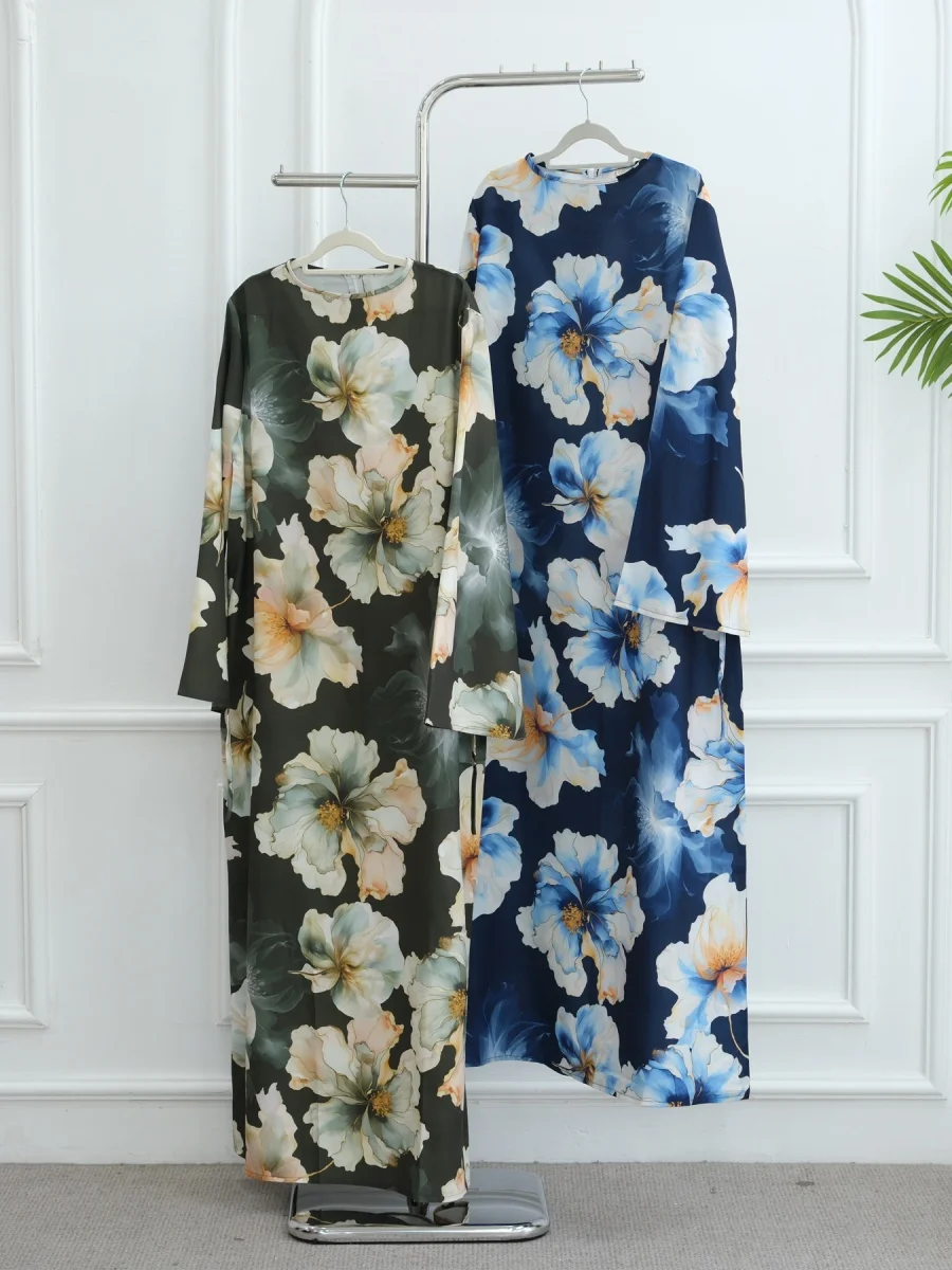 Donne musulmane Medio Oriente Lusso Dubai Stampa floreale Abaya Abito lungo Modesto Caftano Ramadan Robe Femme Abbigliamento islamico kebaya