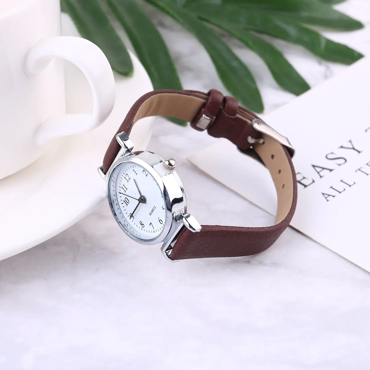 2Pcs Quartz Wristwatch All-Match Students Watch Elegant Fashion Casual Black White Brown Gifts Quartz Watch Men Wristwatch