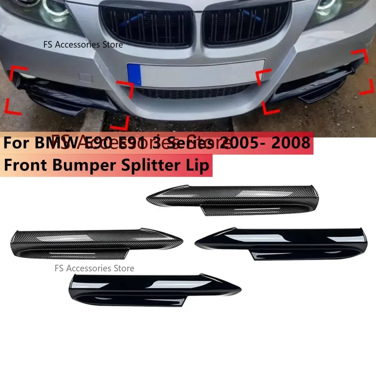 Pair Car Front Bumper Splitter Lip Canard Trim  For Bmw 3 Series E90 E91 M-Tech Sedan 4 Door 320i 330i 2005 2006 2007 2008