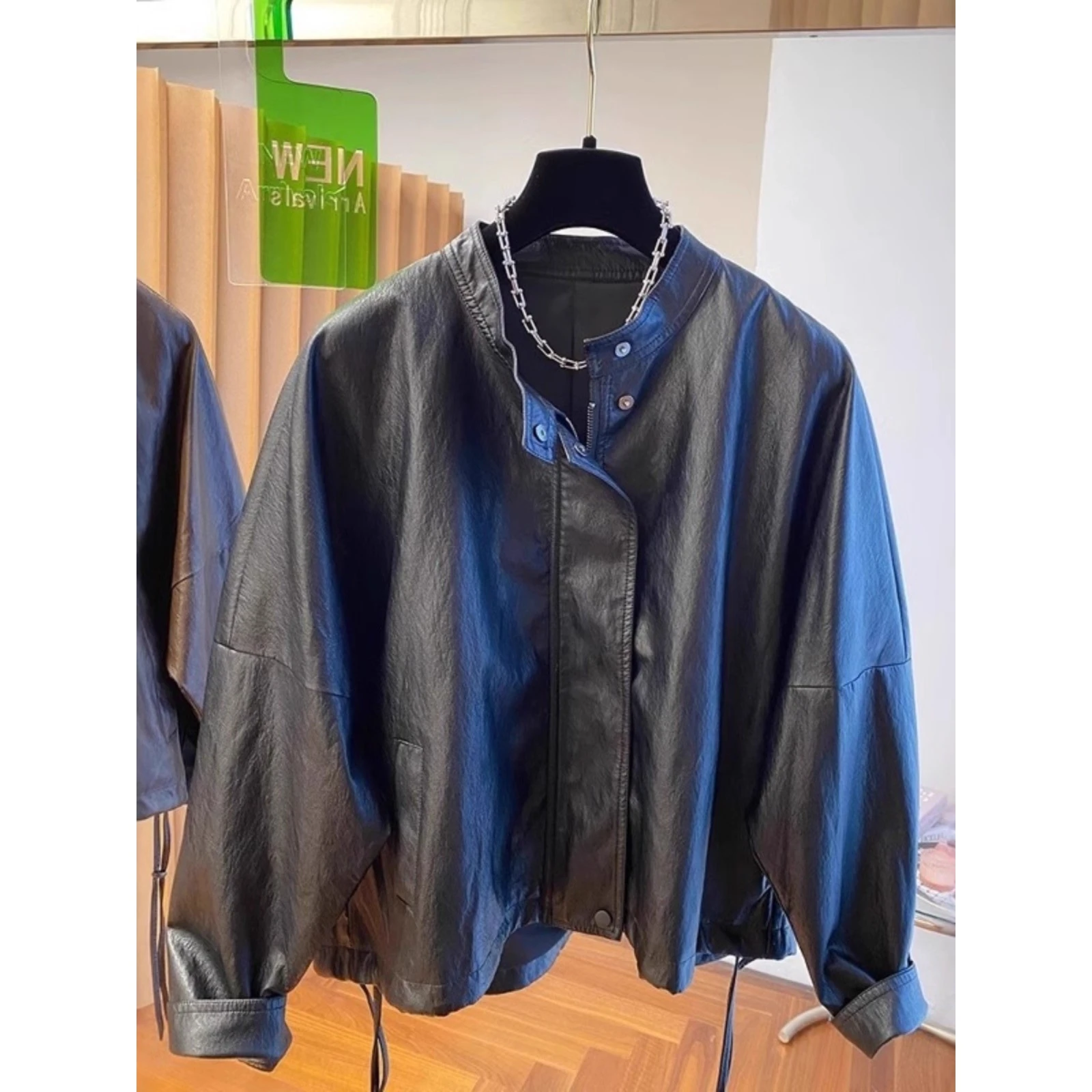 Loose Fit Biker Leather Jaet Men's Autumn Winter Faionable Stand Collar Coat Youth ular American Sle Casual Top