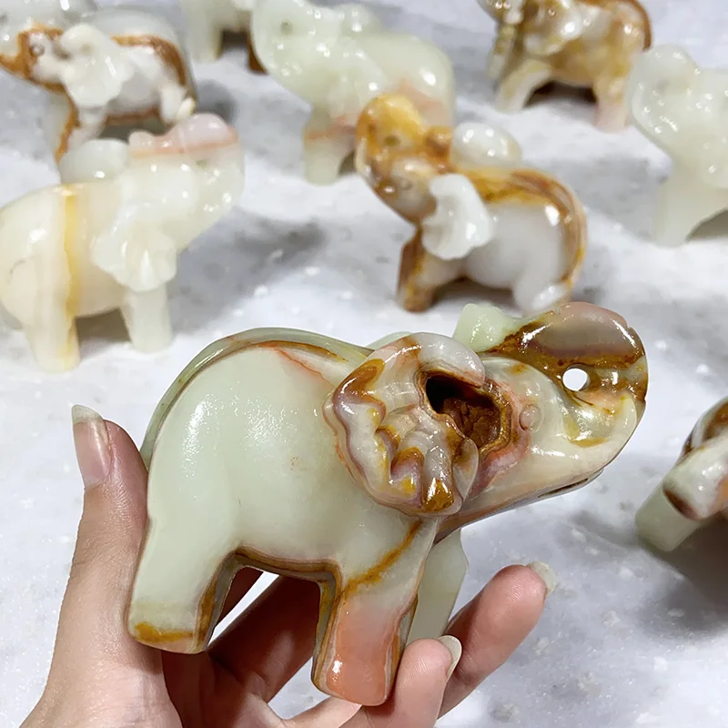 

Natural Onyx Figurine, Animal Elephant, Hand Carved Ornaments, Polished Healing Stones, Gemstones, Home Decoration, 1Pc